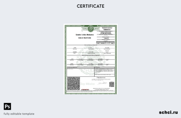 цифровая загрузка свидетельства о рождении в Мексике, шаблон Word и PDF, шаблон 